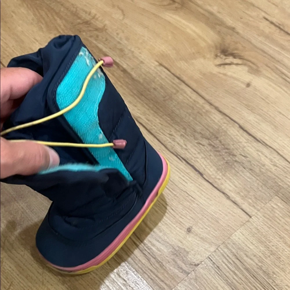 Kids Navy Snow Boots with Pink & Yellow Trim